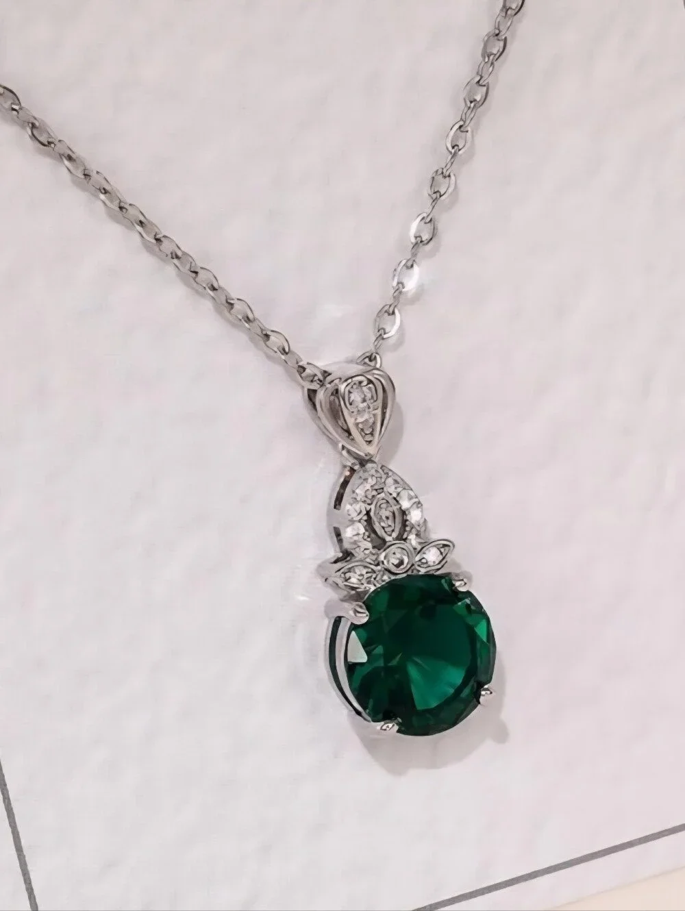 Emerald Green Cubic Zirconia Pendant Necklace - Women Jewelry